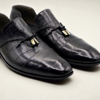 Crafted Leather Classic Black Crocodile Leather Tassel Loafers Dress Shoes - Thumbnail 1