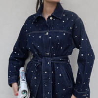 Navy blue studded denim jacket - Thumbnail 2
