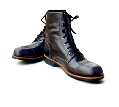 Crafted Leather Classic Men Dark Brown Leather Ankle High Lace up Boot