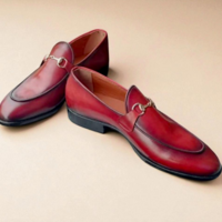 Crafted Leather Classic Men Red Leather Moccasin Horsebit Loafers Dress Shoes - Thumbnail 4