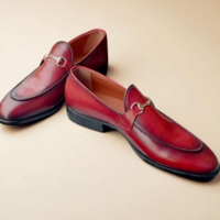 Crafted Leather Classic Men Red Leather Moccasin Horsebit Loafers Dress Shoes - Thumbnail 5