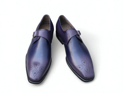 Crafted Leather Beautifully Crafted Purple Patina Leather Monk Strap Dress Shoes