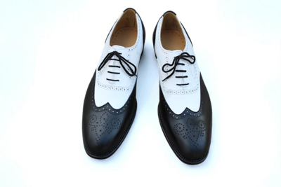 Crafted Leather Handmade Men Black White Leather Wingtip Dress Shoes