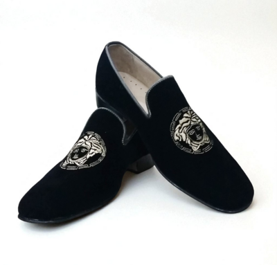 Crafted Leather Handmade Men Black Velvet Loafers Dress Shoes