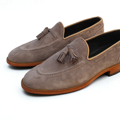 Crafted leather gray awesome pure suede leather tassel loafers dress shoes for mens - Thumbnail 2