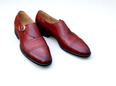 Crafted Leather Men Brown Leather Monk Strap Dress Shoes