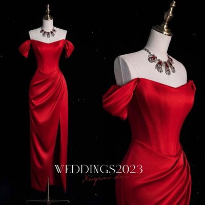 Red Dress,Long Satin dress, Party Dress, Cold Shoulder Dress,Bridesmades Dress, Gift For Her, Engagement Dress, Gift For Bride