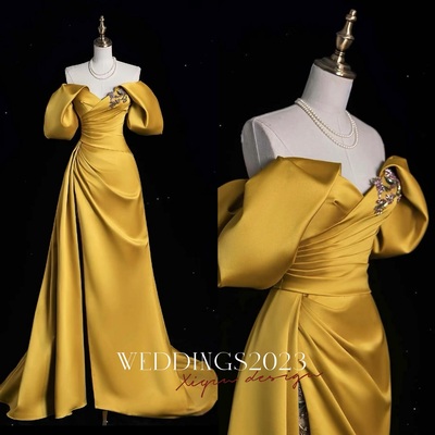 Satin Elegant Dress, Bridesmaid Dress, Long Evening Dress, Yellow Prom Dress, Silk dress, Red Satin Long Dress, Prom Fashion Dress