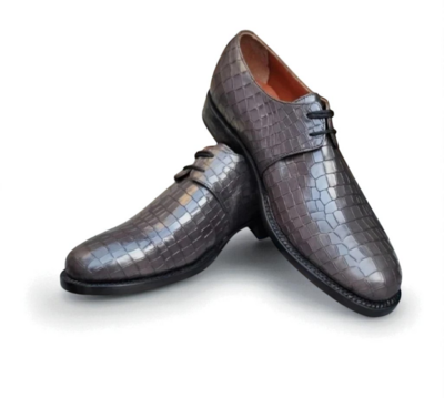 Crafted Leather Classic Gray Crocodile/Alligator Oxford Dress Shoes