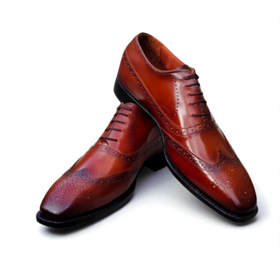 Crafted Leather Classic Men Brown Leather Wingtip Oxford Dress Shoes