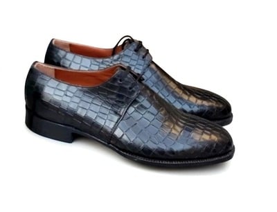 Crafted Leather Classic Men Black Crocodile Oxford Lace up Alligator Dress Shoes