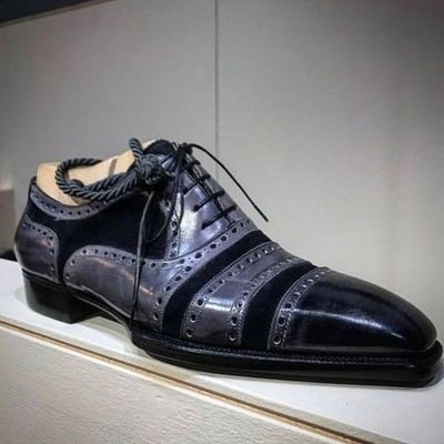 Handmade Men Gray Patina Calf Leather Oxford Lace up Dress Shoes