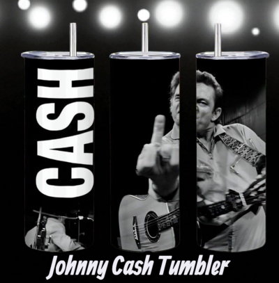 Black Johnny Cash 20oz Stainless Steel Tumbler with Straw | Music Legend Insulated Cup