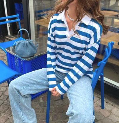 BLUE STRIPED POLO SWEATSHIRT