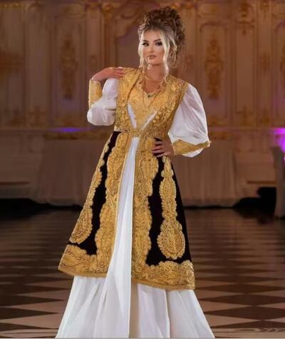 Modest Kosovo Two Pieces Evening Dresses For Women Party Long Sleeves Velvet Lace Applique Albanian Prom Dress robe de mariage