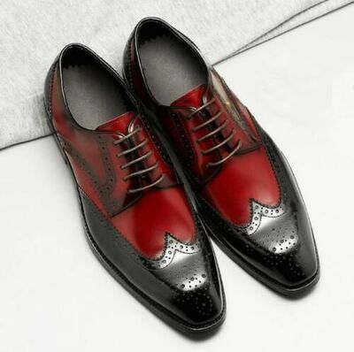 Handmade Oxfords Black Red Lace Up Formal Dress Shoes For Mens Wedding Special Outfir