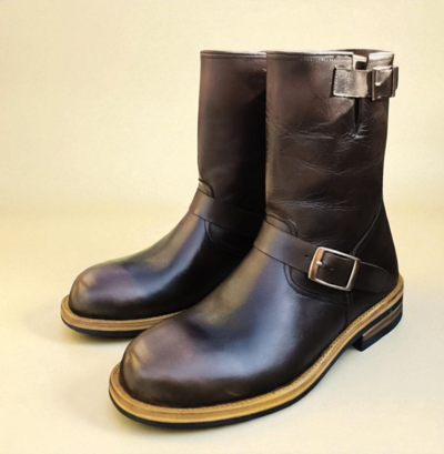 Crafted Leather Classic Brown Leather Buckle Strap Ankle High Cowboy Boot