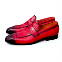 Crafted Leather Men Red Crocodile Leather Moccasin Loafers Dress Shoes - Thumbnail 1