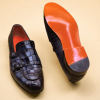 Crafted Leather Men Blue Crocodile/Alligator Leather Monk Strap Dress Shoes - Thumbnail 2