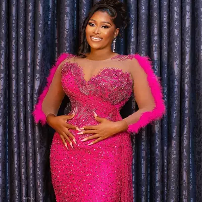 Aso Ebi Dark Fuchsia Mermaid Prom Dress Lace Feather Crystals Evening Formal Party Second Reception Birthday Engagement Gowns