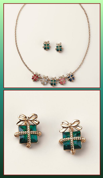 Holiday Gift Box Charm Necklace and Earring Set
