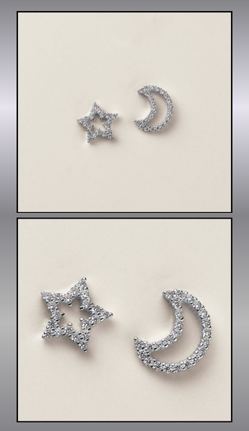 Sterling Silver CZ Cosmic Moon & Star Earrings