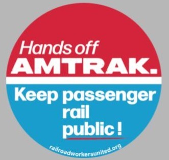 STICKER: "Hands Off Amtrak: Keep Passenger Rail Public"