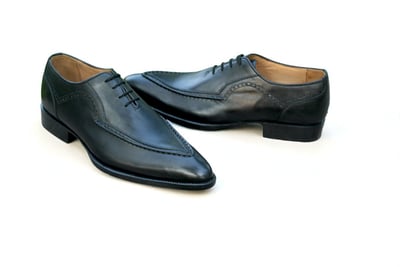 Crafted Leather Black Calf Leather Pointed Toe Wingtip Oxford Dress Shoes For Men