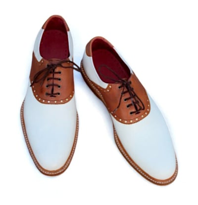 Crafted Leather Classic Brown White Leather Lace up Dress Golf Saddle Shoes