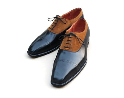 Crafted Leather Black Calf Brown Suede Handmade Mens Dress Shoes