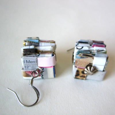 Stacked Eco Paper Earrings with Silver Discs