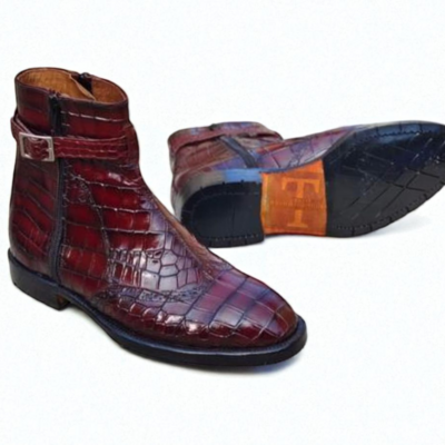 Crafted leather men genuine crocodile leather buckle strap jodhpur boot - Thumbnail 1