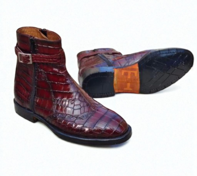 Crafted Leather Men Genuine Crocodile Leather Buckle Strap Jodhpur Boot