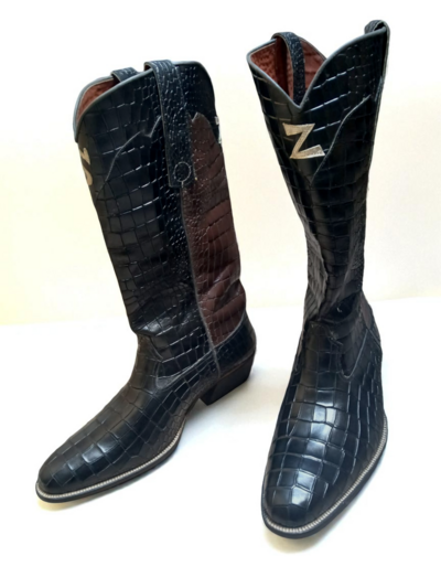 Crafted Leather Men Black Crocodile Leather Cowboy Boot