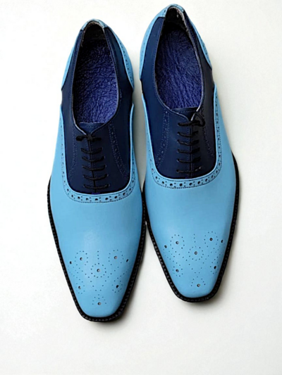 Crafted Leather Classic Blue Leather Oxford Lace up Dress Shoes