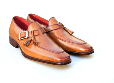 Crafted Leather Classic Brown Single Monk with Tassel Loafers Style Dress Oxford Shoes For Men