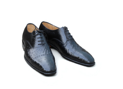 Crafted Leather Black Ostrich Leather Oxford Lace up Dress Shoes