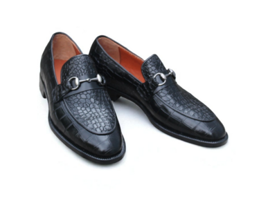 Crafted Leather Classic Men Black Crocodile Leather Moccasin Loafers Dress Shoes