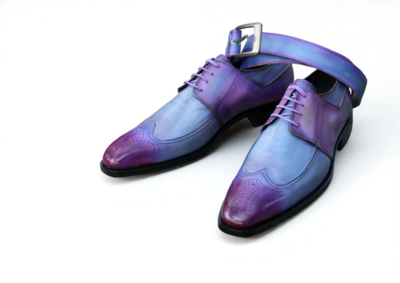 Crafted Leather Purple Patina Oxford Lace up Wingtip Dress Shoes