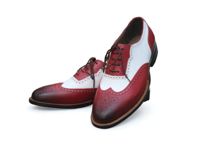 Crafted Leather Classic Red White Leather Wingtip Oxford Lace up Dress Shoes