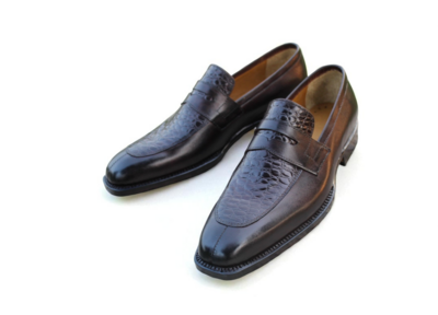 Crafted Leather Classic Dark Brown Crocodile/Alligator Leather Loafers Shoes