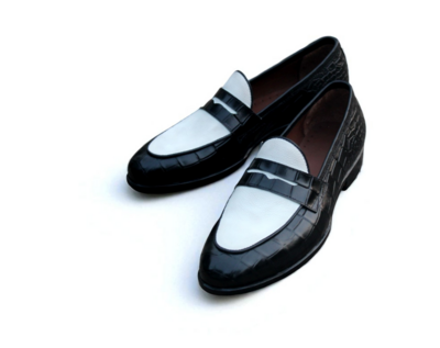 Crafted Leather Classic New Handmade Men Black Crocodile White Leather Loafers Moccasin Dress Formal Shoes