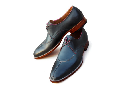 Crafted Leather Handmade Mens 2 Eyelet Derby Gray Oxford Dress Lace up Shoes