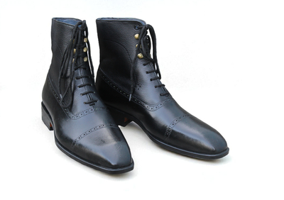 Crafted Leather Classic Black Calf Leather Lace up Ankle High Boot