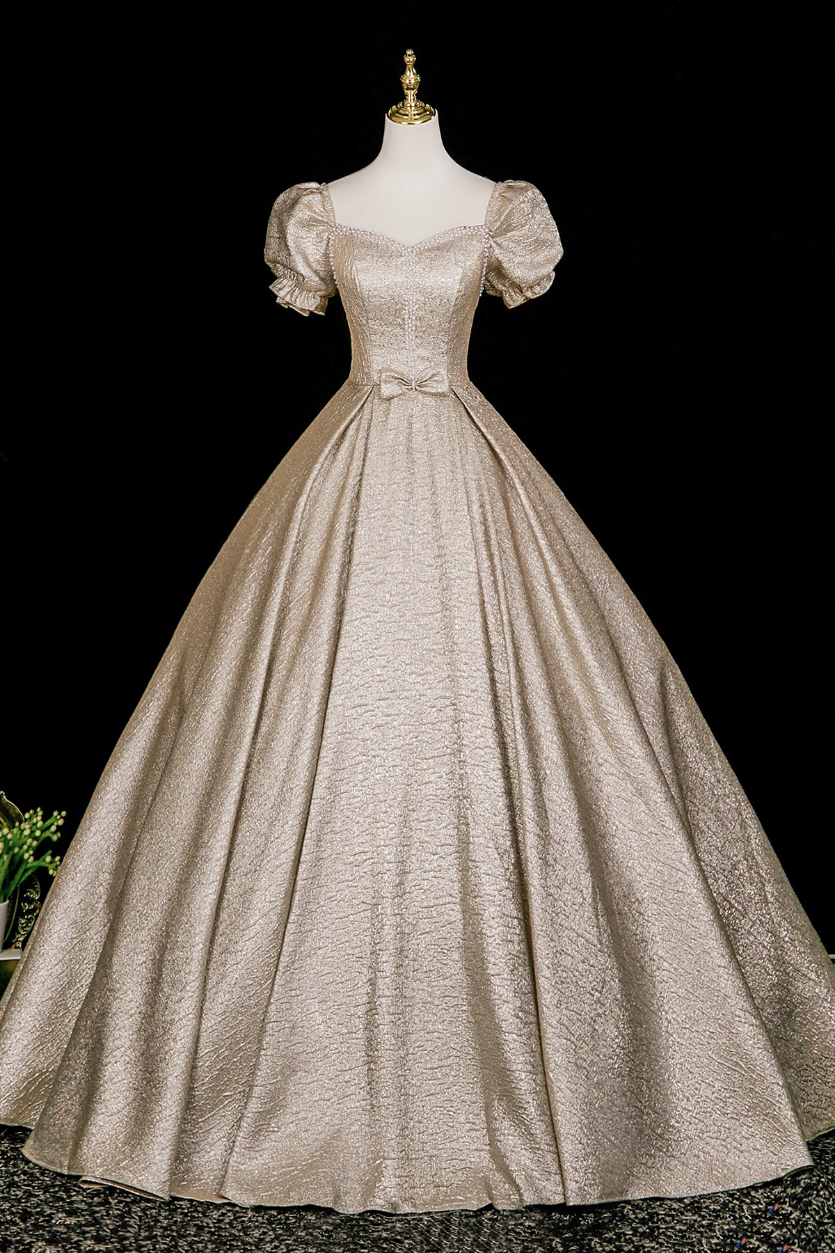 A-Line Champagne Satin Long Prom Party Dress