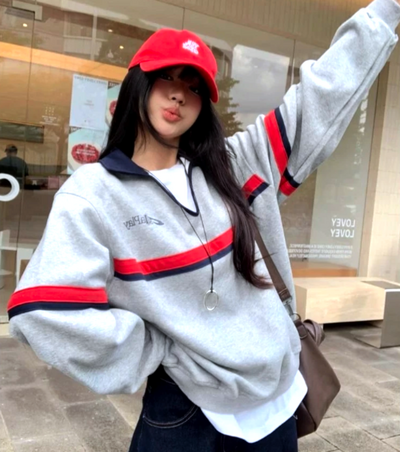 RETRO GRAY POLO SWEATSHIRT