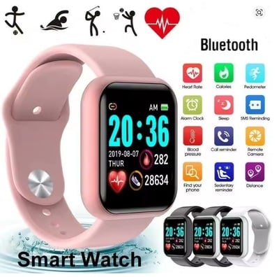 Y68 Smart Watch for Women & Men – Bluetooth Fitness Tracker, Music Player, Sleep Monitor, Sport Bracelet Wristwatch (White, Black, Pink)