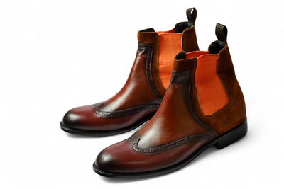 Crafted Leather Classic Men Brown Patina Suede Leather Chelsea Dress Boot