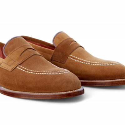 Crafted leather classic brown suede leather moccasin loafers dress shoes - Thumbnail 1