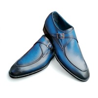 Crafted Leather Classic Blue Leather Monk Strap Dress Shoes - Thumbnail 1